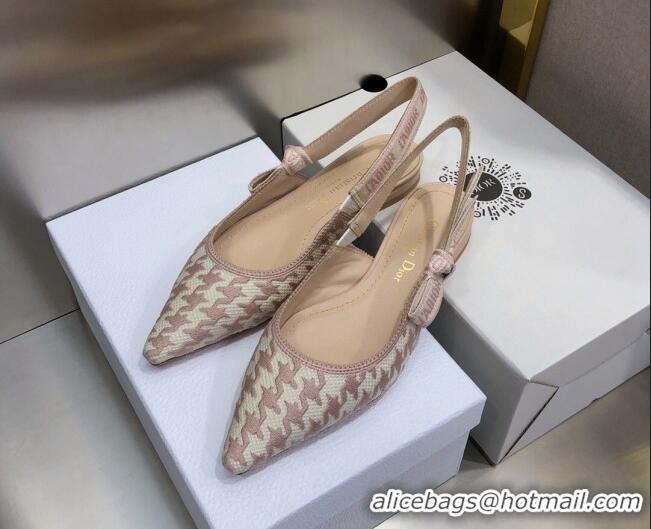 Best Price Dior J'Adior Slingback Ballerina Flat in Cotton Embroidery with Micro Houndstooth Light Pink 121539