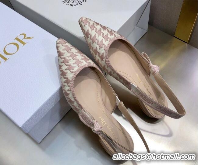 Best Price Dior J'Adior Slingback Ballerina Flat in Cotton Embroidery with Micro Houndstooth Light Pink 121539