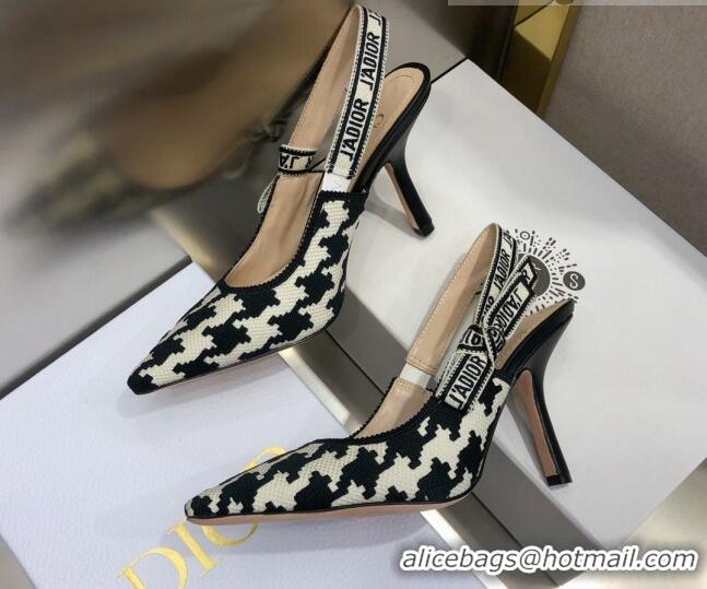 Low Cost Dior J'Adior Slingback Pumps 9.5cm in Cotton Embroidery with Micro Houndstooth 121540 Black/White