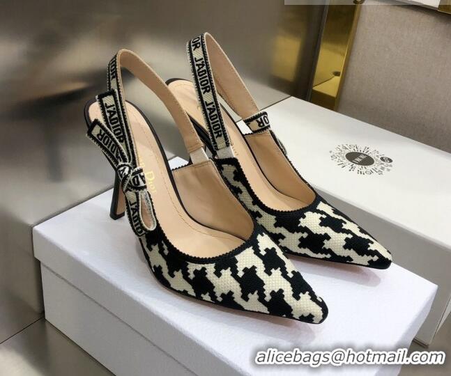 Low Cost Dior J'Adior Slingback Pumps 9.5cm in Cotton Embroidery with Micro Houndstooth 121540 Black/White