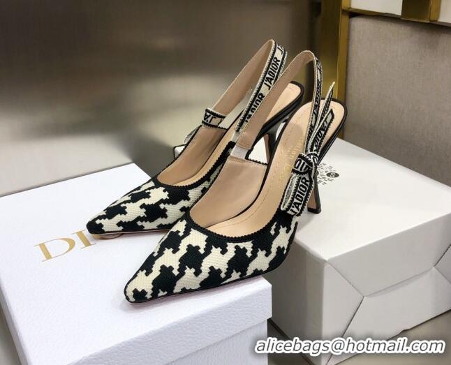 Low Cost Dior J'Adior Slingback Pumps 9.5cm in Cotton Embroidery with Micro Houndstooth 121540 Black/White