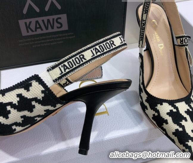 Low Cost Dior J'Adior Slingback Pumps 9.5cm in Cotton Embroidery with Micro Houndstooth 121540 Black/White