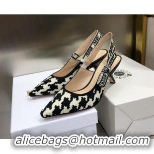 Super Quality Dior J'Adior Slingback Pumps 6.5cm in Cotton Embroidery with Micro Houndstooth 121541 Black/White