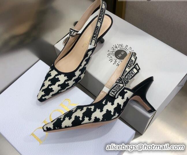 Super Quality Dior J'Adior Slingback Pumps 6.5cm in Cotton Embroidery with Micro Houndstooth 121541 Black/White