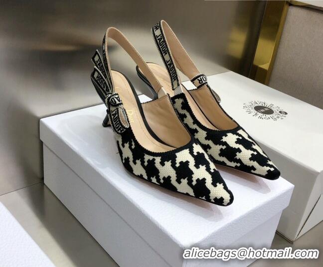 Super Quality Dior J'Adior Slingback Pumps 6.5cm in Cotton Embroidery with Micro Houndstooth 121541 Black/White