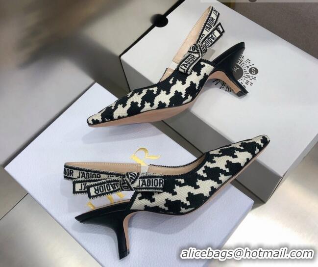 Super Quality Dior J'Adior Slingback Pumps 6.5cm in Cotton Embroidery with Micro Houndstooth 121541 Black/White