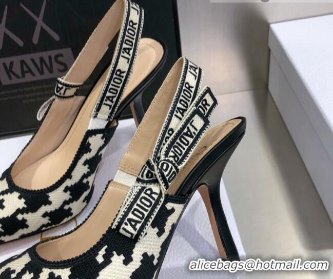 Super Quality Dior J'Adior Slingback Pumps 6.5cm in Cotton Embroidery with Micro Houndstooth 121541 Black/White