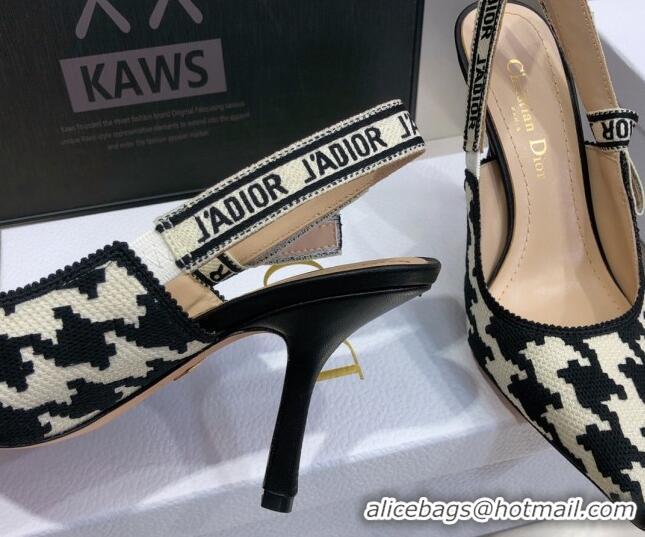 Super Quality Dior J'Adior Slingback Pumps 6.5cm in Cotton Embroidery with Micro Houndstooth 121541 Black/White