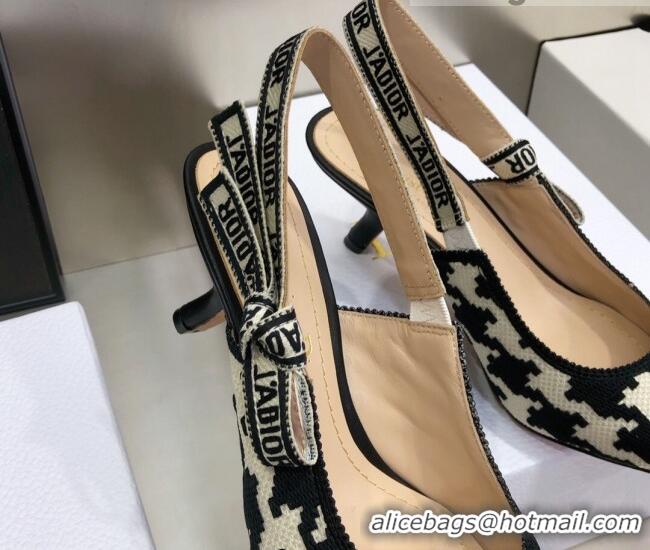 Super Quality Dior J'Adior Slingback Pumps 6.5cm in Cotton Embroidery with Micro Houndstooth 121541 Black/White