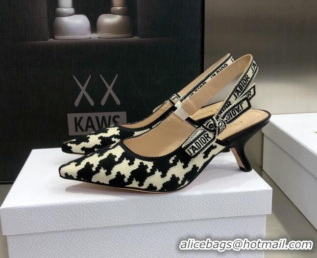 Super Quality Dior J'Adior Slingback Pumps 6.5cm in Cotton Embroidery with Micro Houndstooth 121541 Black/White