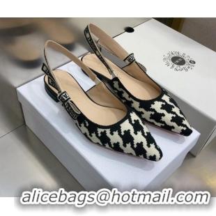 Low Price Dior J'Adior Slingback Ballerina Flat in Cotton Embroidery with Micro Houndstooth 121542 Black/White