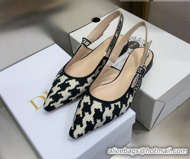 Low Price Dior J'Adior Slingback Ballerina Flat in Cotton Embroidery with Micro Houndstooth 121542 Black/White