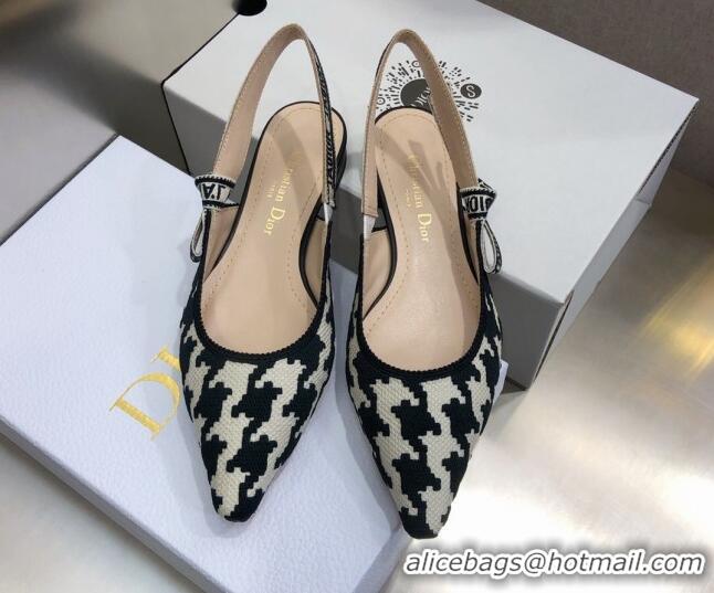 Low Price Dior J'Adior Slingback Ballerina Flat in Cotton Embroidery with Micro Houndstooth 121542 Black/White