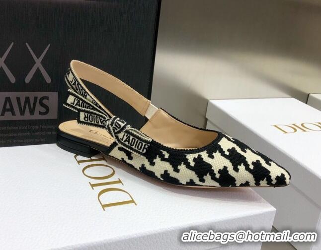 Low Price Dior J'Adior Slingback Ballerina Flat in Cotton Embroidery with Micro Houndstooth 121542 Black/White