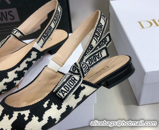 Low Price Dior J'Adior Slingback Ballerina Flat in Cotton Embroidery with Micro Houndstooth 121542 Black/White