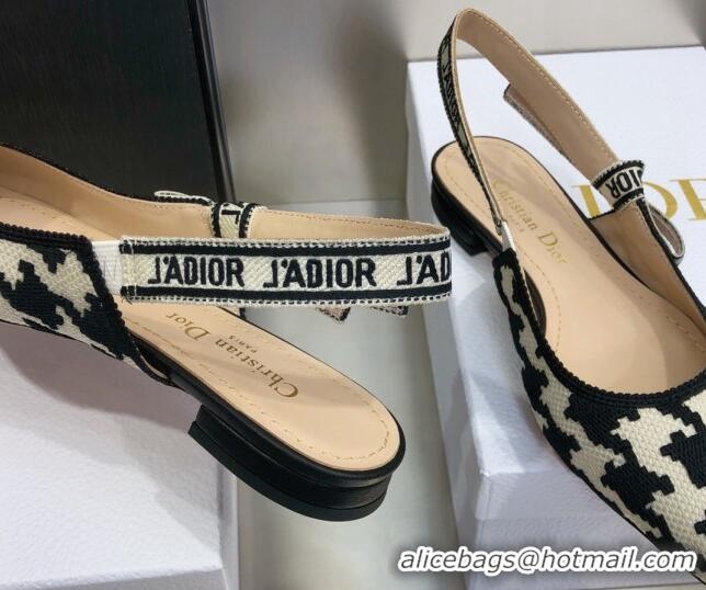 Low Price Dior J'Adior Slingback Ballerina Flat in Cotton Embroidery with Micro Houndstooth 121542 Black/White