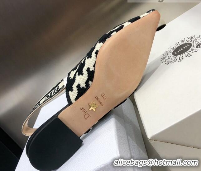 Low Price Dior J'Adior Slingback Ballerina Flat in Cotton Embroidery with Micro Houndstooth 121542 Black/White