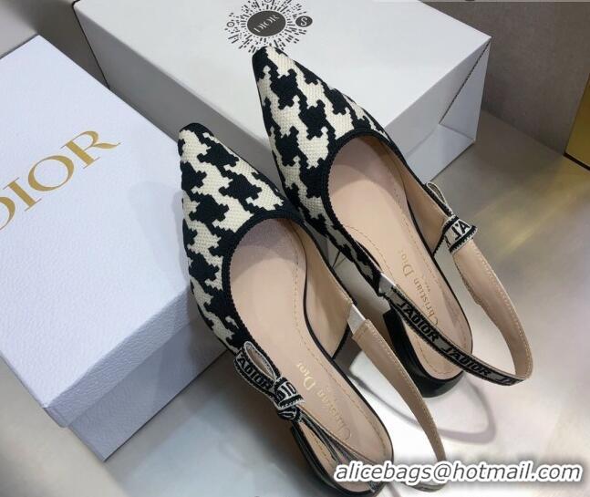 Low Price Dior J'Adior Slingback Ballerina Flat in Cotton Embroidery with Micro Houndstooth 121542 Black/White