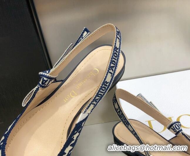 Low Cost Dior J'Adior Slingback Ballerina Flat in Cotton Embroidery with Micro Houndstooth Deep Blue/White 121545