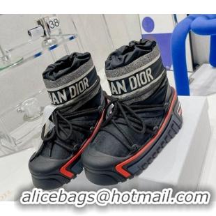 Hot Sale Dior Dioralps Snow Ankle Boots in Black Oblique Shiny Nylon 121547