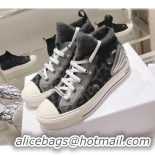 Best Luxury Dior Walk'n'Dior Sneakers in Fur-Effect Knit Printed with Grey Multicolor Mizza Pattern 121550