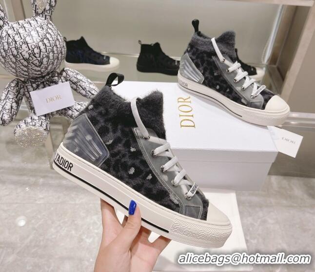 Best Luxury Dior Walk'n'Dior Sneakers in Fur-Effect Knit Printed with Grey Multicolor Mizza Pattern 121550