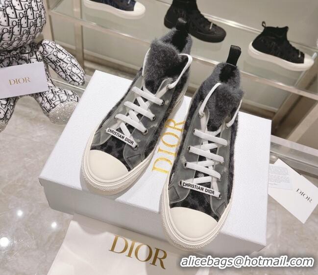 Best Luxury Dior Walk'n'Dior Sneakers in Fur-Effect Knit Printed with Grey Multicolor Mizza Pattern 121550