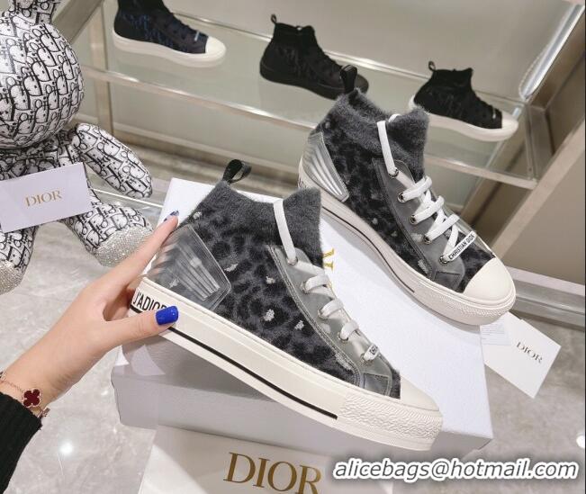 Best Luxury Dior Walk'n'Dior Sneakers in Fur-Effect Knit Printed with Grey Multicolor Mizza Pattern 121550