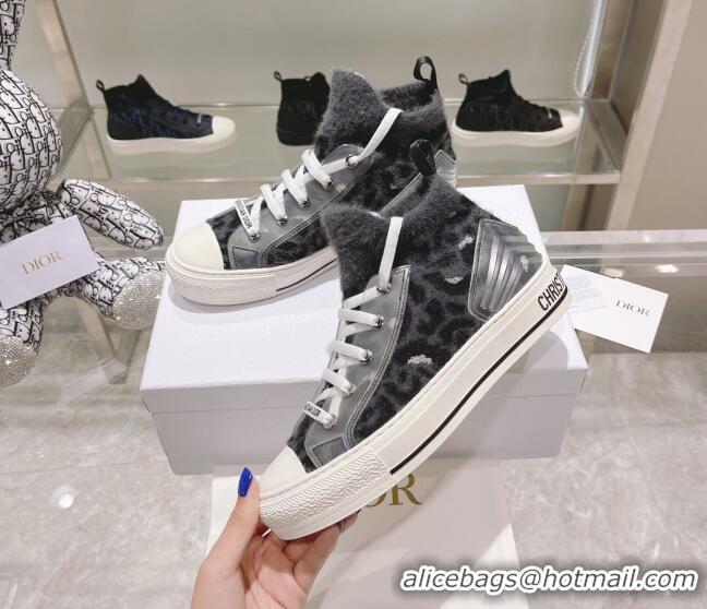 Best Luxury Dior Walk'n'Dior Sneakers in Fur-Effect Knit Printed with Grey Multicolor Mizza Pattern 121550