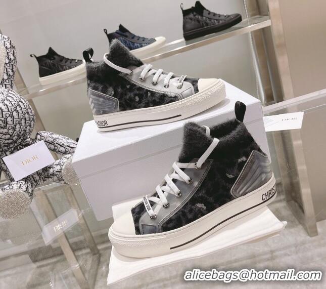 Best Luxury Dior Walk'n'Dior Sneakers in Fur-Effect Knit Printed with Grey Multicolor Mizza Pattern 121550