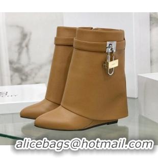 Good Quality Givenchy Shark Lock Ankle Boots in Leather 1230051 Light Brown