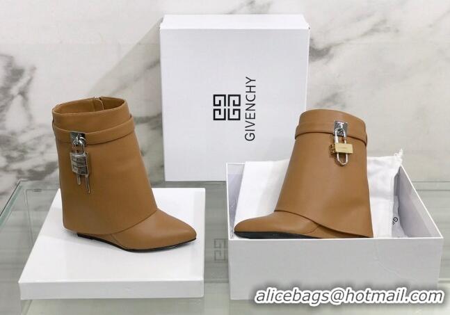 Good Quality Givenchy Shark Lock Ankle Boots in Leather 1230051 Light Brown