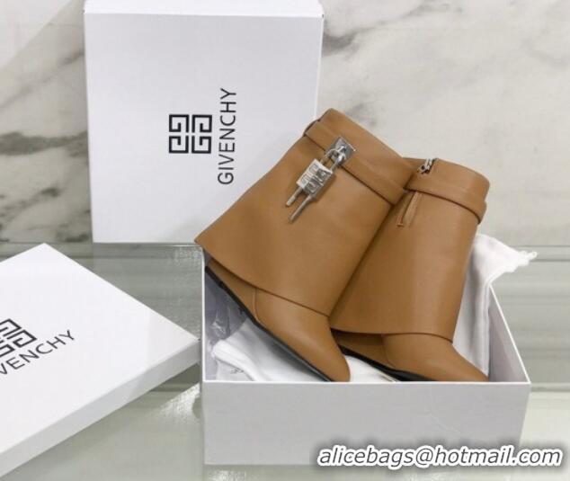 Good Quality Givenchy Shark Lock Ankle Boots in Leather 1230051 Light Brown