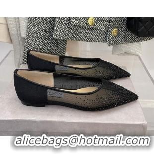 Super Quality Jimmy Choo Crystal Mesh Ballerina Flat Black 121670