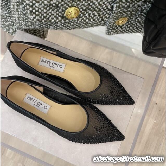 Super Quality Jimmy Choo Crystal Mesh Ballerina Flat Black 121670