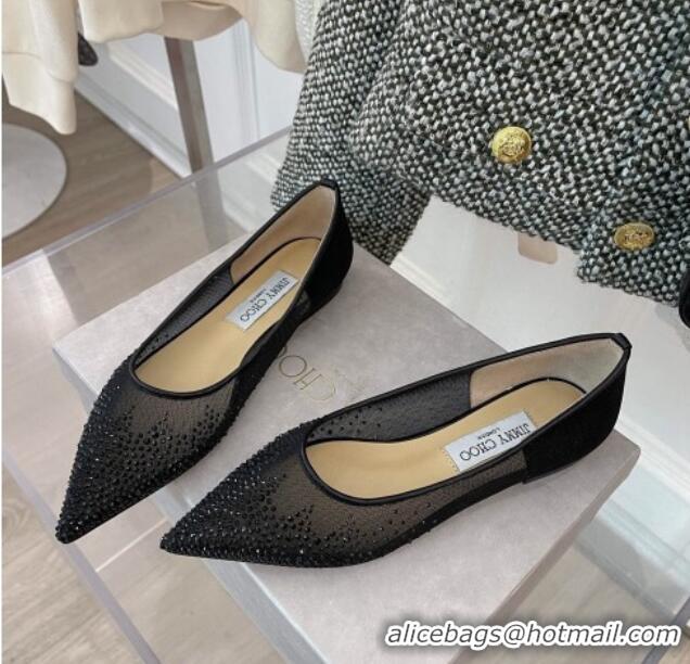 Super Quality Jimmy Choo Crystal Mesh Ballerina Flat Black 121670