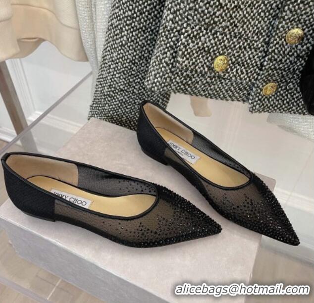 Super Quality Jimmy Choo Crystal Mesh Ballerina Flat Black 121670