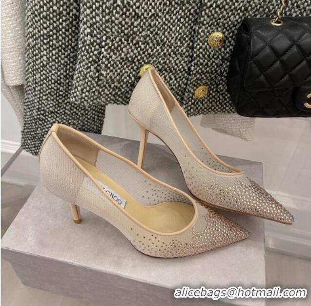 Top Quality Jimmy Choo Crystal Mesh Pumps 8.5cm Nude 121671