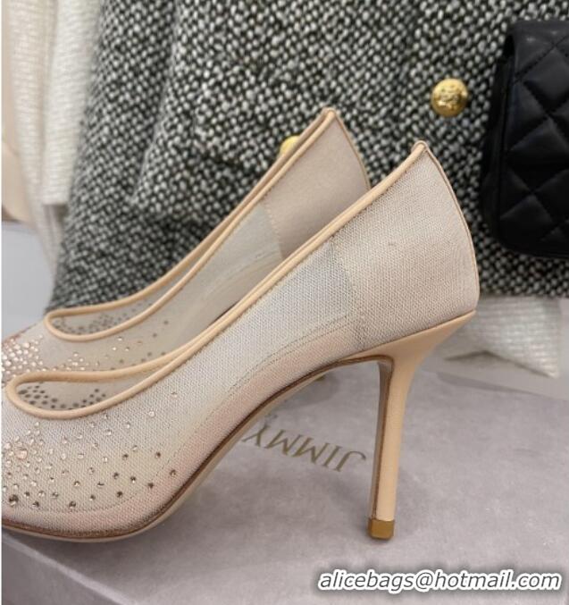 Top Quality Jimmy Choo Crystal Mesh Pumps 8.5cm Nude 121671