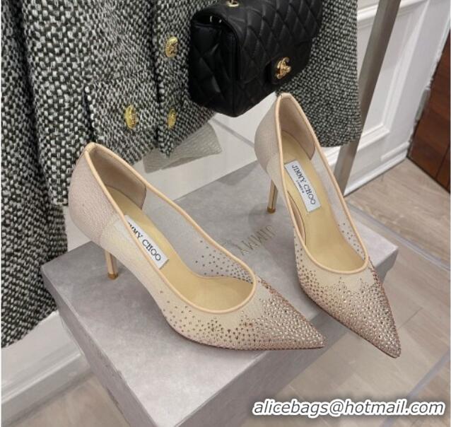 Top Quality Jimmy Choo Crystal Mesh Pumps 8.5cm Nude 121671