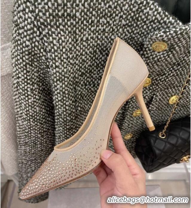 Top Quality Jimmy Choo Crystal Mesh Pumps 8.5cm Nude 121671