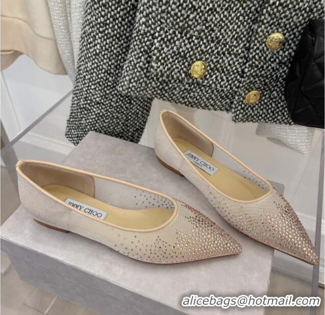 Good Product Jimmy Choo Crystal Mesh Ballerina Flat Nude 121673