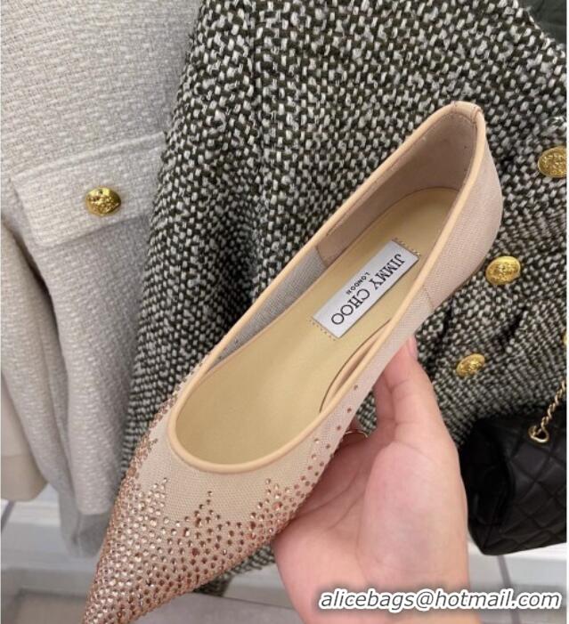 Good Product Jimmy Choo Crystal Mesh Ballerina Flat Nude 121673