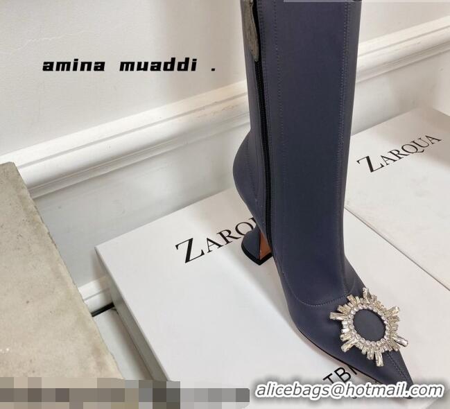 Low Price Amina Muaddi Lycra Over-Knee High Boots 9.5cm with Crystal Charm Storm Grey 111222