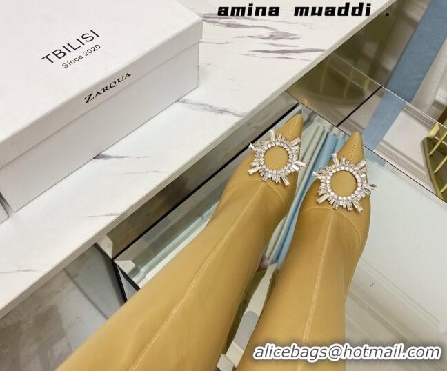 Affordable Price Amina Muaddi Lycra Over-Knee High Boots 9.5cm with Crystal Charm 111223 Yellow