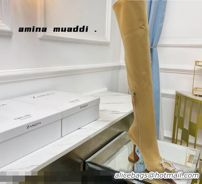 Affordable Price Amina Muaddi Lycra Over-Knee High Boots 9.5cm with Crystal Charm 111223 Yellow