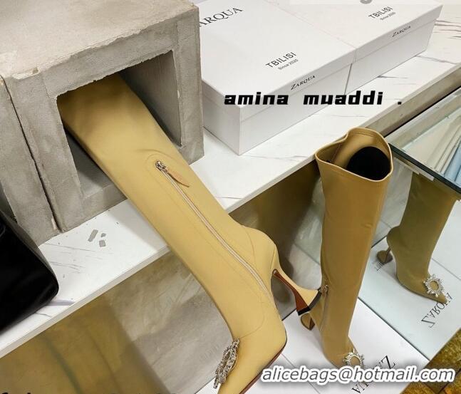 Affordable Price Amina Muaddi Lycra Over-Knee High Boots 9.5cm with Crystal Charm 111223 Yellow