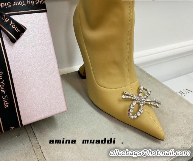 Sophisticated Amina Muaddi Lycra Over-Knee High Boots 9.5cm with Crystal Bow 111226 Yellow