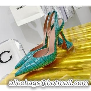 Classic Specials Amina Muaddi Crocodile Embossed Leather Sandals 9.5cm 111230 Green