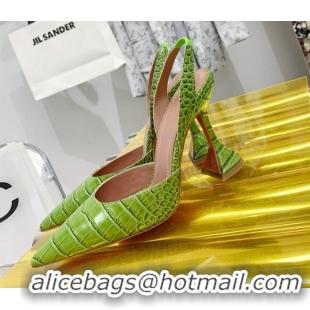 Classic Amina Muaddi Crocodile Embossed Leather Sandals 9.5cm 111232 Green